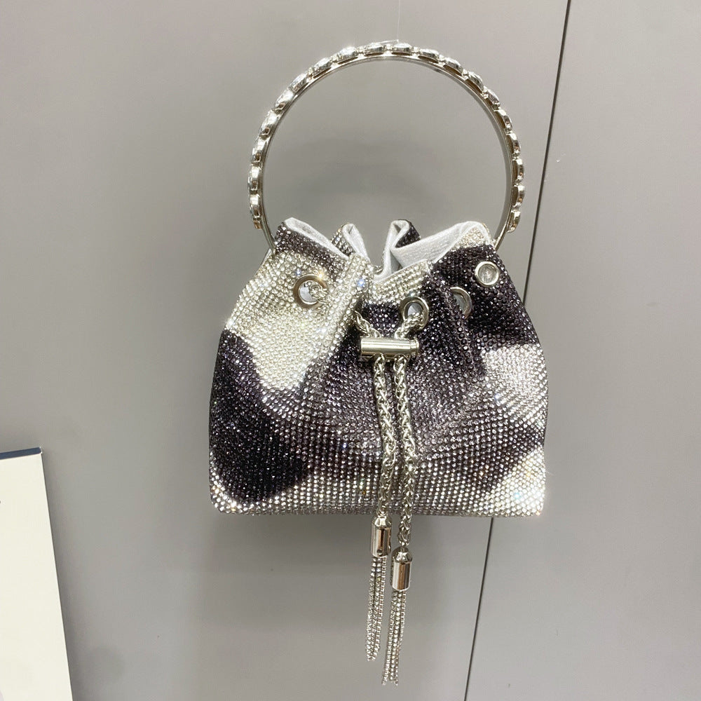 Diamond-Embellished Handle Tote Bag with Convertible Crossbody Strap | Women's Bucket Bag