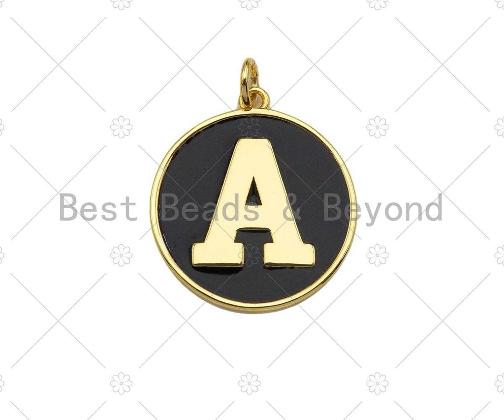 New Trendy Gold Black Enamel Initials Letter Charm/Pendant, Enamel Initial Alphabet Letters, Custom Naming Pendants, 25mm,sku#ML33