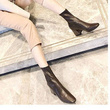 Load image into Gallery viewer, Women's Minimalist Over-the-Knee Boots | Square Toe Chunky Heel Side Zipper | Black &amp; Dark Brown