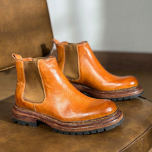 Load image into Gallery viewer, Men's Vintage Carved Leather Boots | Thick Sole Height-Increasing Dr. Martens Style