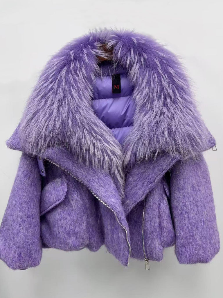 Womens Down Jacket With A Luxurious Cashmere Fur And Raccoon-Fur Collar