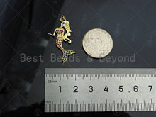 Load image into Gallery viewer, Gold Filled Fuchsia CZ Micro Pave Mermaid Shape Pendant, 18K Gold Filled Mermaid Charm, Necklace Bracelet Charm Pendant,16x33mm,Sku#LK363