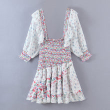 Load image into Gallery viewer, Early Spring Women Clothing Square Collar Ruffled Design Printed Dress for Women Smocked Patchwork Macthing