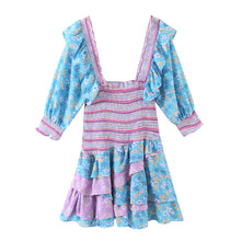 Load image into Gallery viewer, Early Spring Women Clothing Square Collar Ruffled Design Printed Dress for Women Smocked Patchwork Macthing