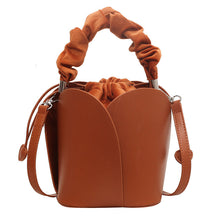 Load image into Gallery viewer, Women's PU Leather Bucket Tote Crossbody Bag – Pleated Oval Shoulder Bag