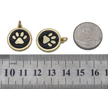 Load image into Gallery viewer, Gold Black Enamel Dog's Paw Print Coin Charm, Sku#LK695