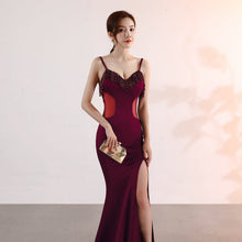 Load image into Gallery viewer, Sling Deep V Plunge Evening Party Dress Long Sexy Slim Fit Slit Nightclub Performance Socialite Evening Dress