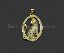 Load image into Gallery viewer, Gold Filled CZ Micro Pave Leopard  On Oval Frame Shape Pendant, 18K Gold Filled Charm, Necklace Bracelet Charm Pendant,23x33mm,Sku#LK357