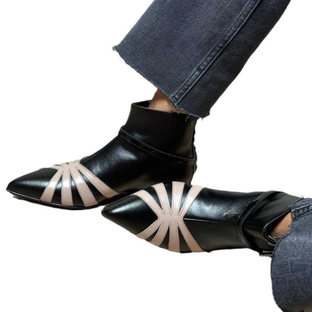 Women's Pointed Toe Chunky Heel Ankle Boots - Low Heel Booties with Back Zipper | Sarah Express