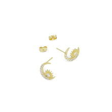 Load image into Gallery viewer, Clear CZ Cresent Moon Star Stud Earrings, Sku#A412