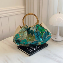 Load image into Gallery viewer, Bamboo Handle Tote Bag for Women - Shell Shape Shoulder Bag with Polyester Lining