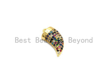 Load image into Gallery viewer, CZ Micro Pave Multi-color OX Horn Pendant, Horn Shaped Pave Pendant, Colorful Gold plated, 9x16mm, Sku#B113