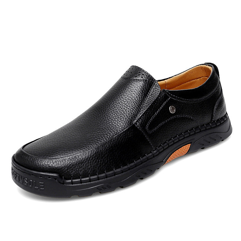 Men's Low-Top Slip-On Cowhide Leather Casual Shoes