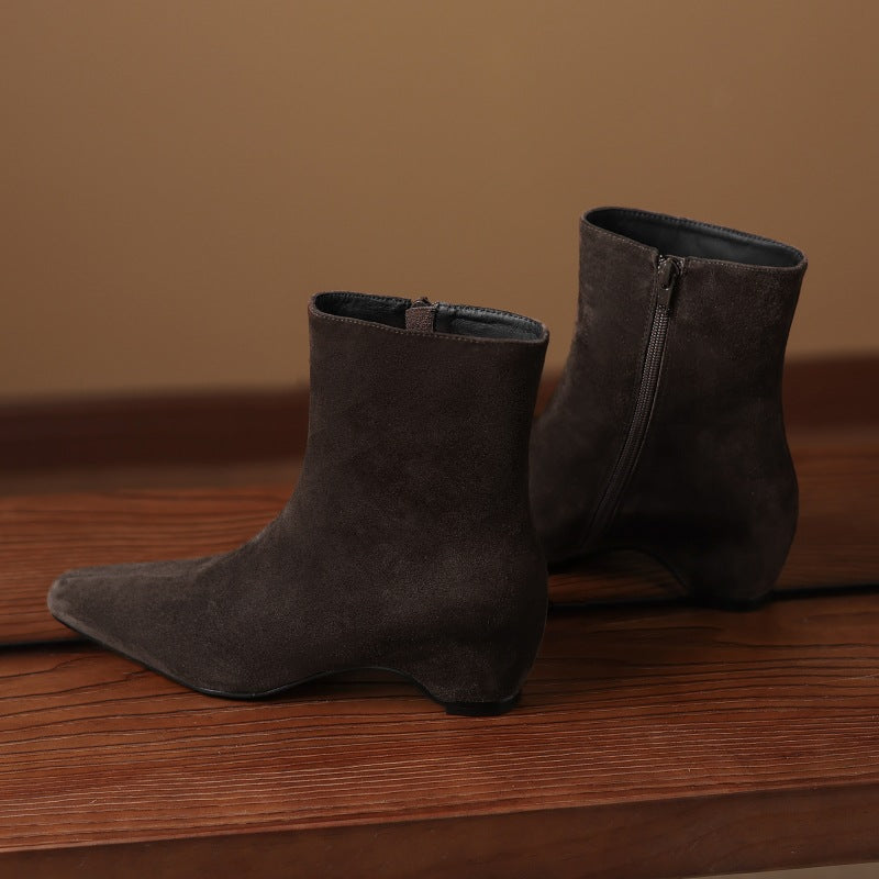 Women's Ankle Boots With Height Lift, Side Zipper & Fleece Lining | Square Toe Block Heel