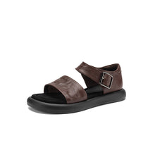 Load image into Gallery viewer, Women's Washed Leather Platform Sandals | Two-Strap Buckle Open-Toe Flats