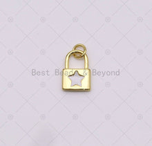 Load image into Gallery viewer, Enamel Cresent Moon/Five Point Star/Heart On Gold Lock Shape Pendant, 18K Gold Filled Lock Charm,Necklace Bracelet Charm,Sku#LK505