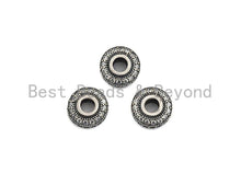 Load image into Gallery viewer, CZ Donut Shaped Micro Pave Space Beads in Antique Silver, Cubic Zirconia Space Beads, Rhidium Rondelle Big hole Beads, 10x5mm, sku#X124