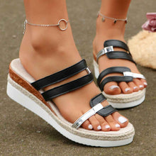 Load image into Gallery viewer, Women's Colorblock Wedge Sandals | Hemp Heel Platform Slides - Open Toe Summer Shoes