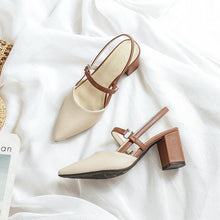 Load image into Gallery viewer, Women's Pointed-Toe Open-Heel Chunky Heel Shoes | T-Strap Buckle High Heels