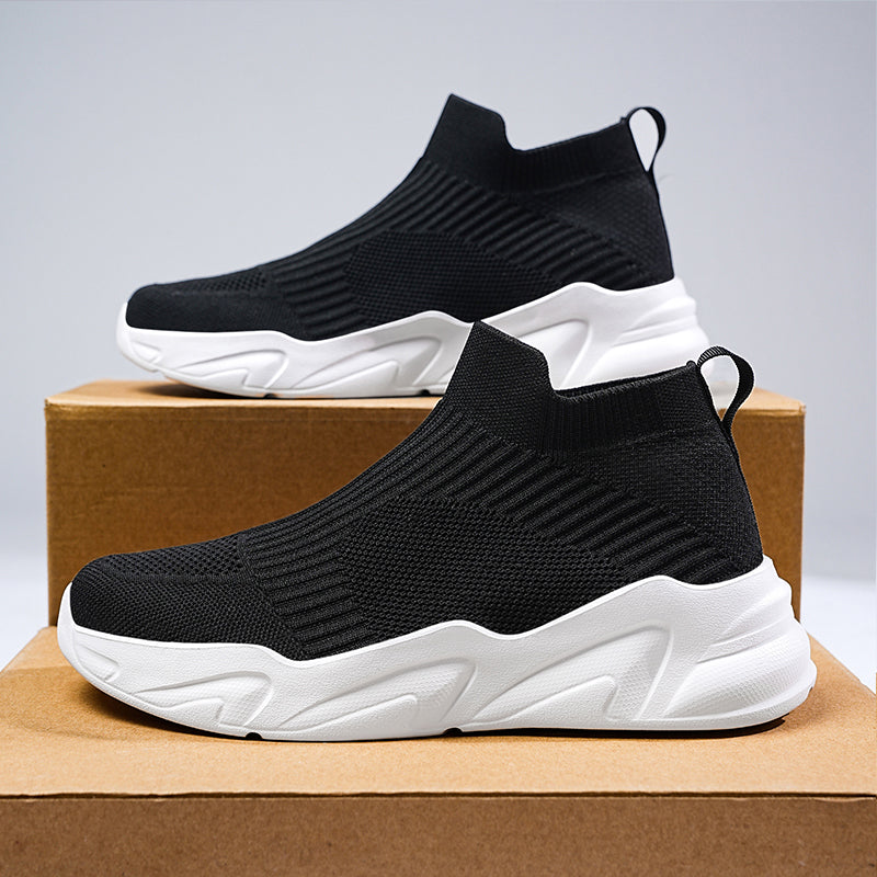 Men's Mid-Cut Laceless Knit Sock Shoes | Breathable Mesh Slip-On Sneakers