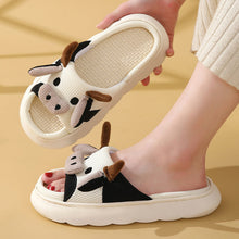 Load image into Gallery viewer, Cartoon Cow Frog Slippers | Linen Non-Slip Breathable Indoor Garden Shoes