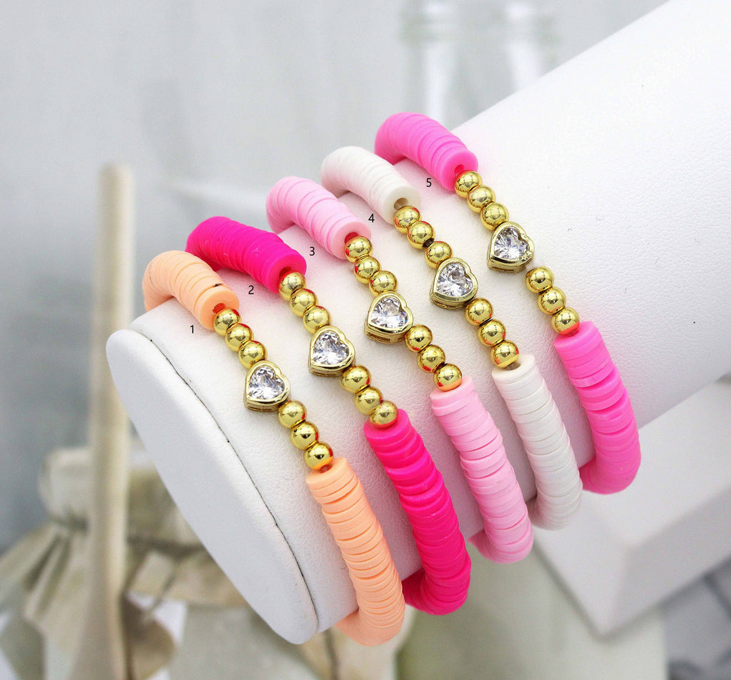 Colorful Heishi Bead with heart bracelets, sku#O111