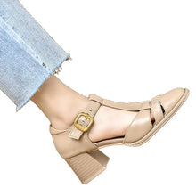 Load image into Gallery viewer, Women's Chunky Heel Peep-Toe Sandals | Hollow-Out Buckle Strap | PU Upper | Sizes 34–40