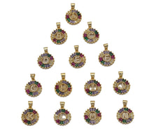 Load image into Gallery viewer, Colorful Baguette CZ initial Letters Round Charm, Sku#JL174