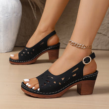 Load image into Gallery viewer, Women's Retro Hollow-Out Roman Sandals | Open Toe Buckle Strap Mid Heel