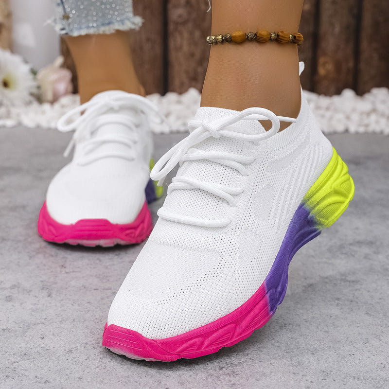 Women's Breathable Mesh Casual Flats - Lightweight Round Toe Lace-Up Shoes