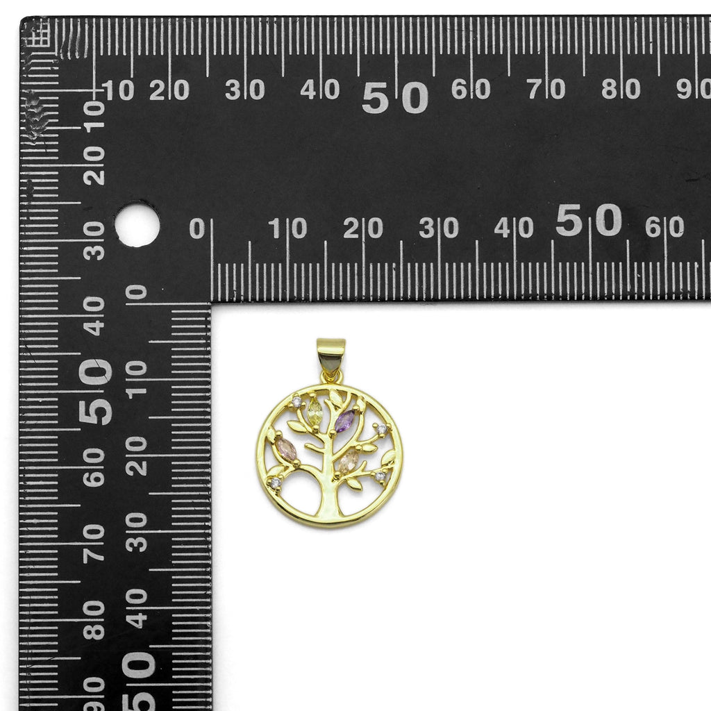 Gold Colorful CZ Tree On Round Ring Charm, Sku#LD421