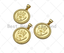 Load image into Gallery viewer, Dainty Gold Evil Eye Hand On Round Coin Shape Charms, Dainty Charms, Gold Pendant, Round Coin Necklace Charms, 18x20mm, Sku#LK170