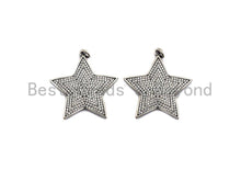 Load image into Gallery viewer, Rhidium CZ Micro Pave Five Star Pendant/Charm, Antique Silver Star Cubic Zirconia Pendant Charm, 31x32mm,sku#X120