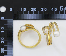Load image into Gallery viewer, CZ Mother of Pearl and Paperclips Open Ring, Sku#LD242