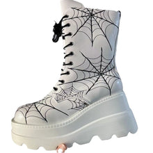 Load image into Gallery viewer, Women's Wedge-Heel Spiderweb Mid-Calf Boots | Plus Size | PU Leather | Side Zipper