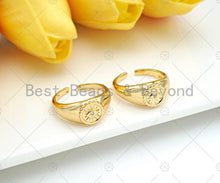 Load image into Gallery viewer, Gold Evil Eye Signet Adjustable Ring, Sku#X183