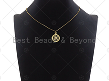 Load image into Gallery viewer, CZ Micro Pave Compass Star On Round Coin Pendant/Charm, Compass Star Cubic Zirconia Charm,Necklace Bracelet Charm Pendant,18x27mm,sku#L434