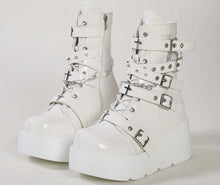 Load image into Gallery viewer, Women's Chunky Round-Toe Dr Martens Style Platform Boots | Side Zipper Wedge Heel