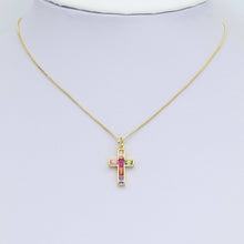 Load image into Gallery viewer, Colorful Baguette CZ Cross Shape Pendant, Sku#L717