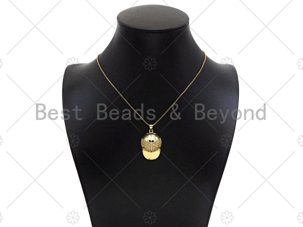 CZ Micro Pave Baseball Cap Shape Pendant/Charm,Cubic Zirconia Dainty Gold Charm, Necklace Bracelet Charm Pendant,20x30mm, Sku#LK269