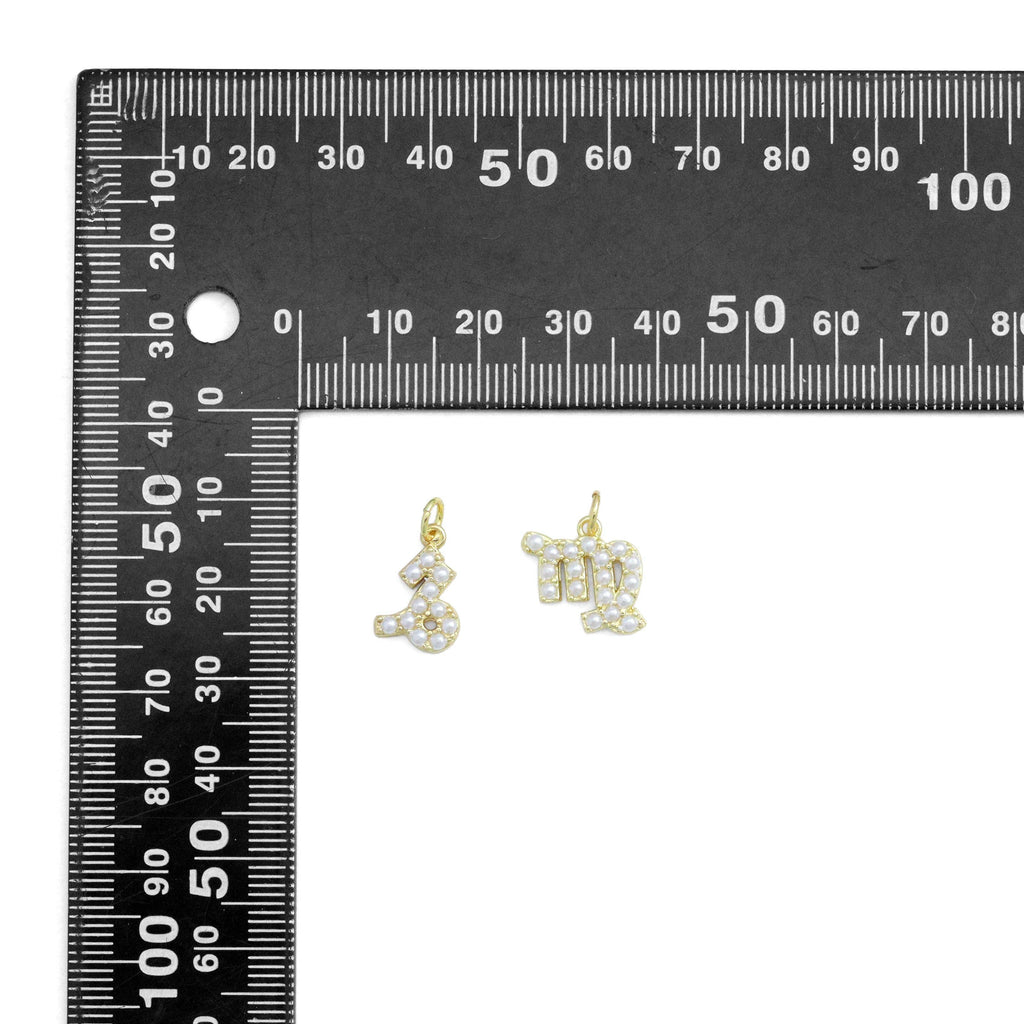 Gold White Pearl Zodiac Symbol Charm Pendant,Sku#A482