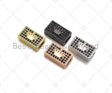 Load image into Gallery viewer, Black CZ Large Hole Embossment Crown Spacer Micro Pave Beads, Cubic Zirconia Cuboid Spacer Beads, Men's Bracelet Findings,13x8mm, SKU#LD11