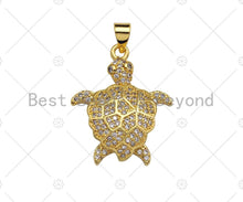 Load image into Gallery viewer, 18K Gold Turtle Pendant,Tortoise Charm, Animal Pave Pendant, Gold Turtle Charm, 21x26mm, Sku#LK51