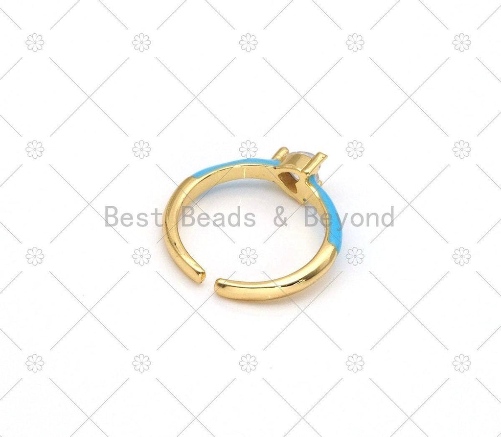 Enamel with Heart Shape Diamond CZ Adjustable Ring, Sku#X282