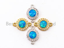 Load image into Gallery viewer, CZ Micro Pave Round connector/Link Finding, Blue Opal, CZ micro paved, Cubic Zirconia CZ Connector, 9x13mm, sku#A68