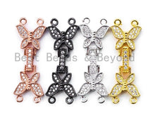 Load image into Gallery viewer, CZ Micro Pave Butterfly Fold-over 2 strands Clasp for necklace/bracelet, Pave Clasp, 35x12mm, sku#K36