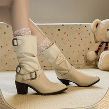 Load image into Gallery viewer, Retro Mid-Calf Chunky Heel Pointed Toe Boots for Women | Stacked Heel Slip-On Fashion Boots