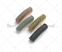 Load image into Gallery viewer, Green CZ Micro Pave Half Full Pave Tube for Bracelet/Necklace,CZ Spacer Tube in Silver/Gold/Rose Gold/Black, Tube Beads, 38x8mm,sku#ML11