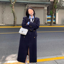 Load image into Gallery viewer, Navy Blue Womens Structured Wool Coat With A Refined Shoulder-Enhancing Design