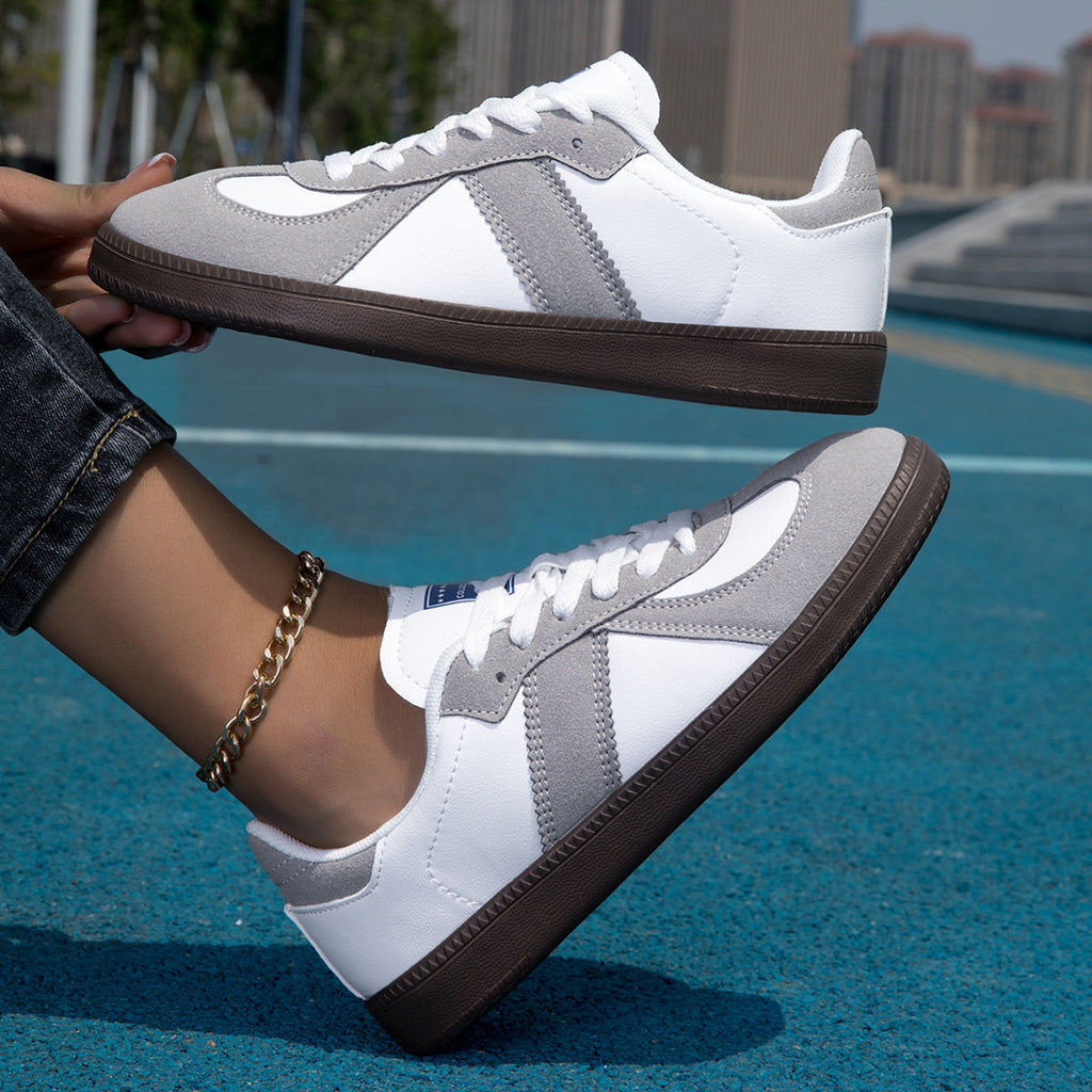 Women's Leopard Print Lace-Up Casual Sneakers | Color-Block Low-Top Flat Shoes